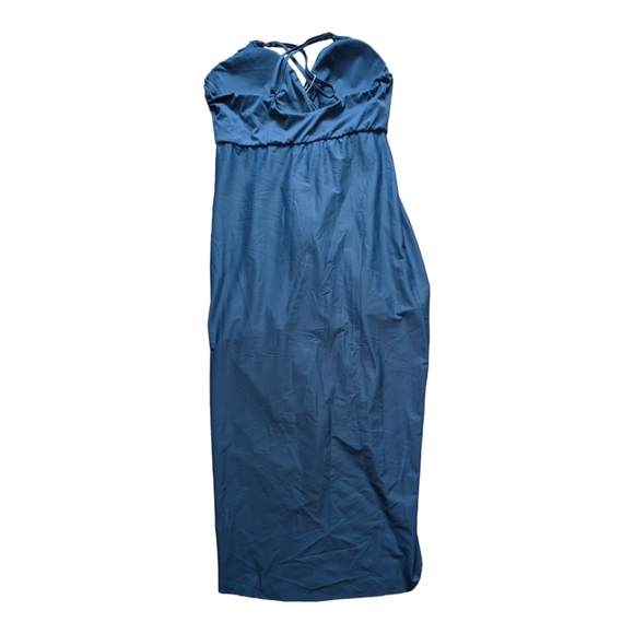 NWT Halara Deep V Neck Backless Crisscross Adjustable Straps Midi Blue Dress - Picture 6 of 7